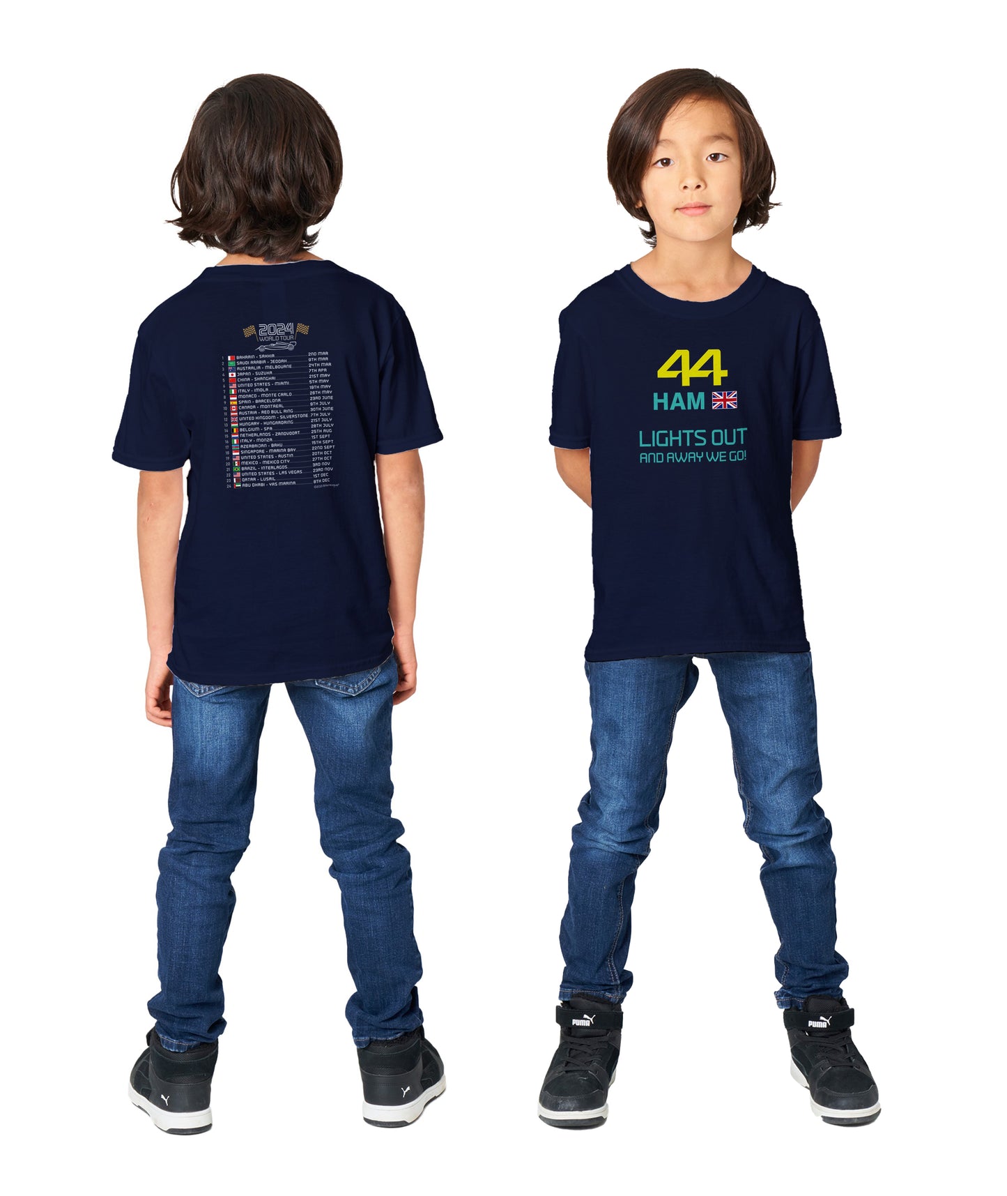 Lewis Hamilton Formula 1 2024 Race Calendar Children's T-Shirt