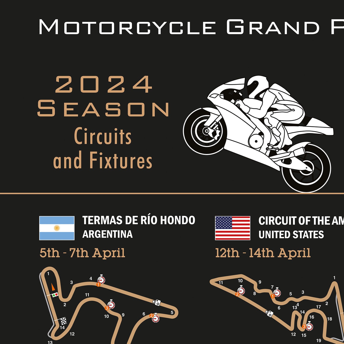 MotoGP Poster 2024 Circuit Wall Calendar Fixtures Poster Wall Print