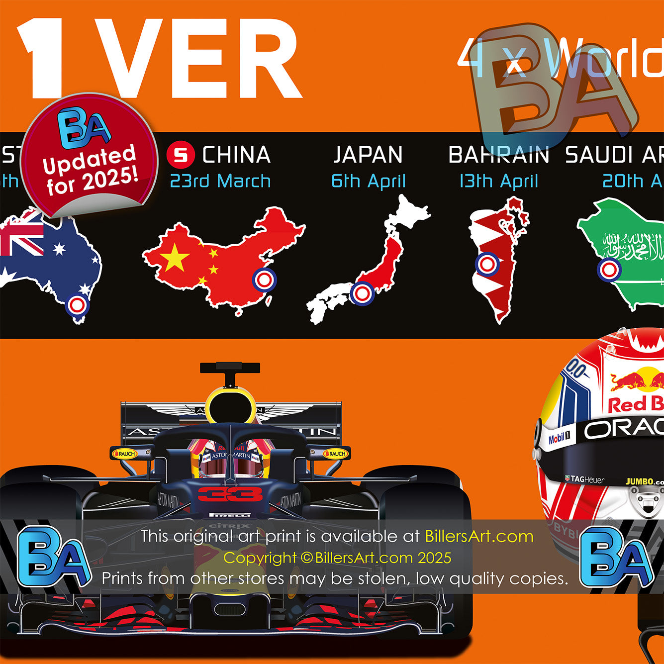 Max Verstappen 2025 Formula 1 Celebration Print In Orange