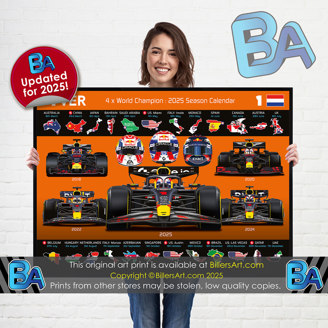 Max Verstappen 2025 Formula 1 Celebration Print In Orange