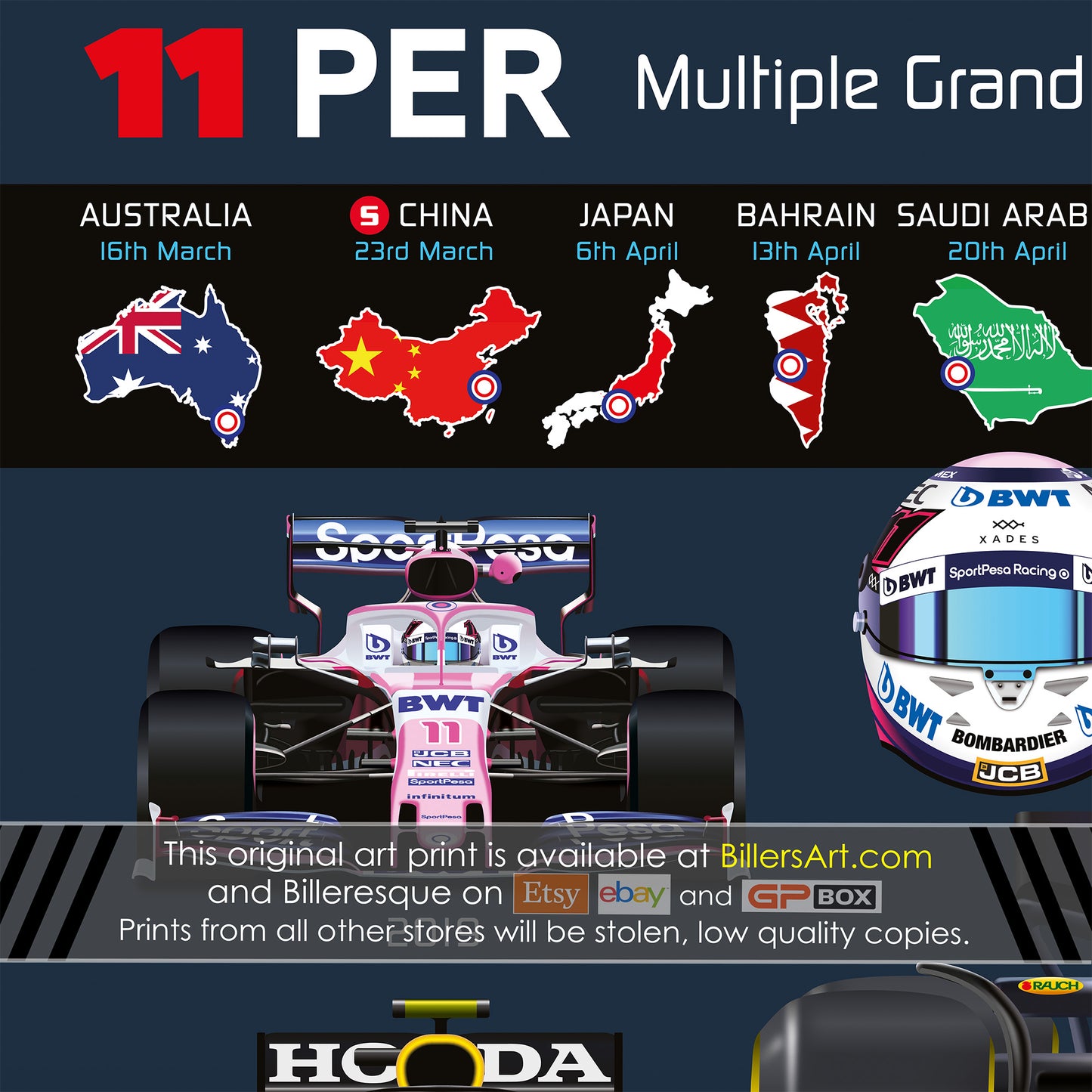 Formula 1 2025 Sergio Perez Detailed Season Dates Wall Calendar F1 print