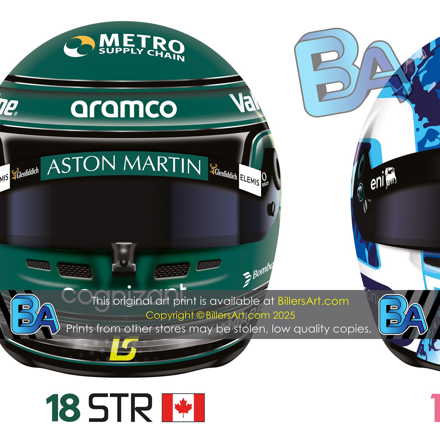 Formula Drivers' Helmets 2025 F1 Wall Print