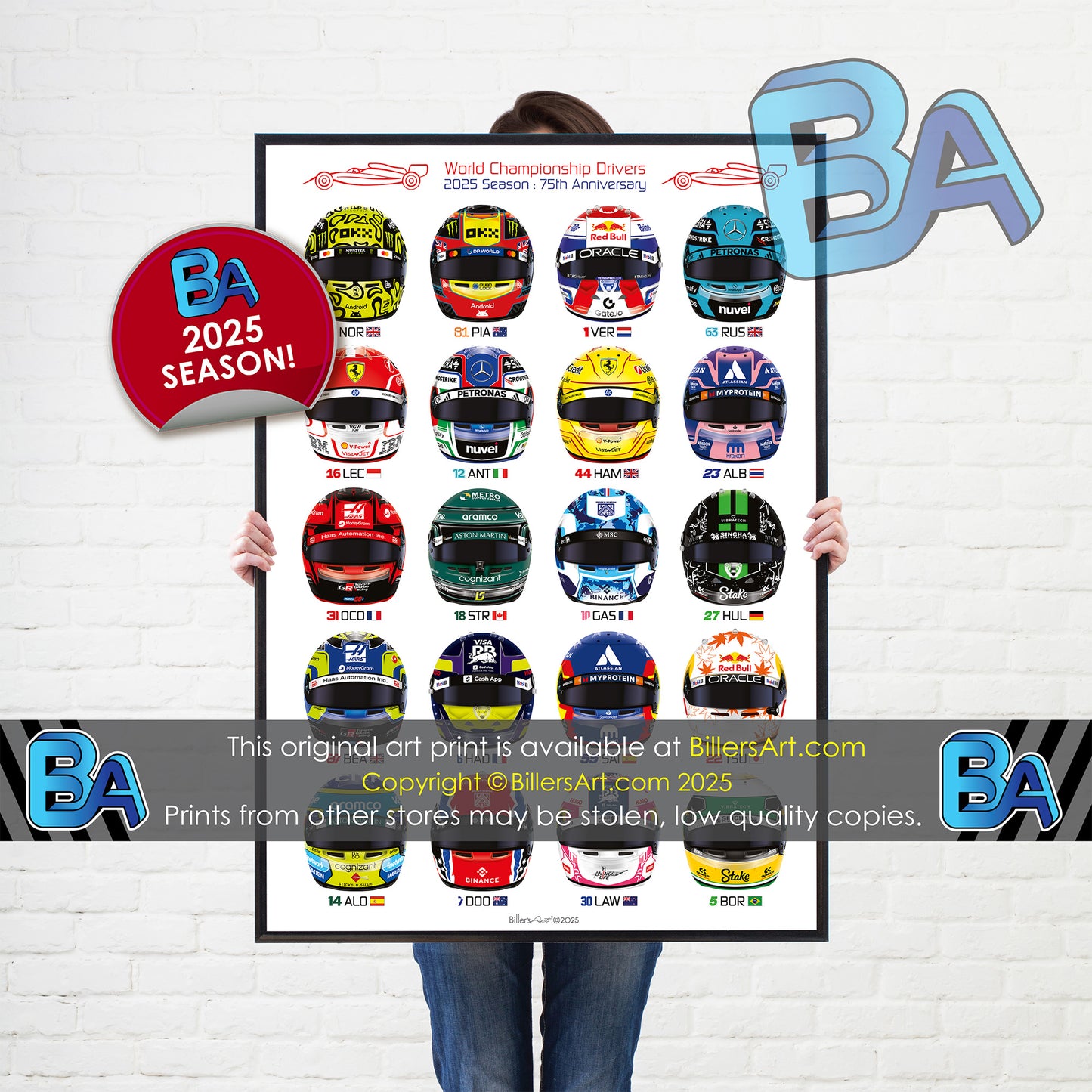 Formula Drivers' Helmets 2025 F1 Wall Print