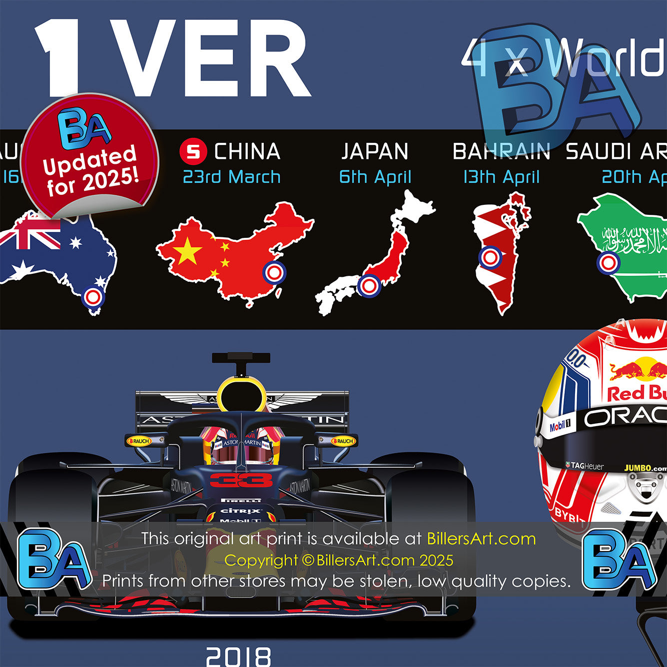 Max Verstappen 2025 Formula 1 Celebration Print In Blue