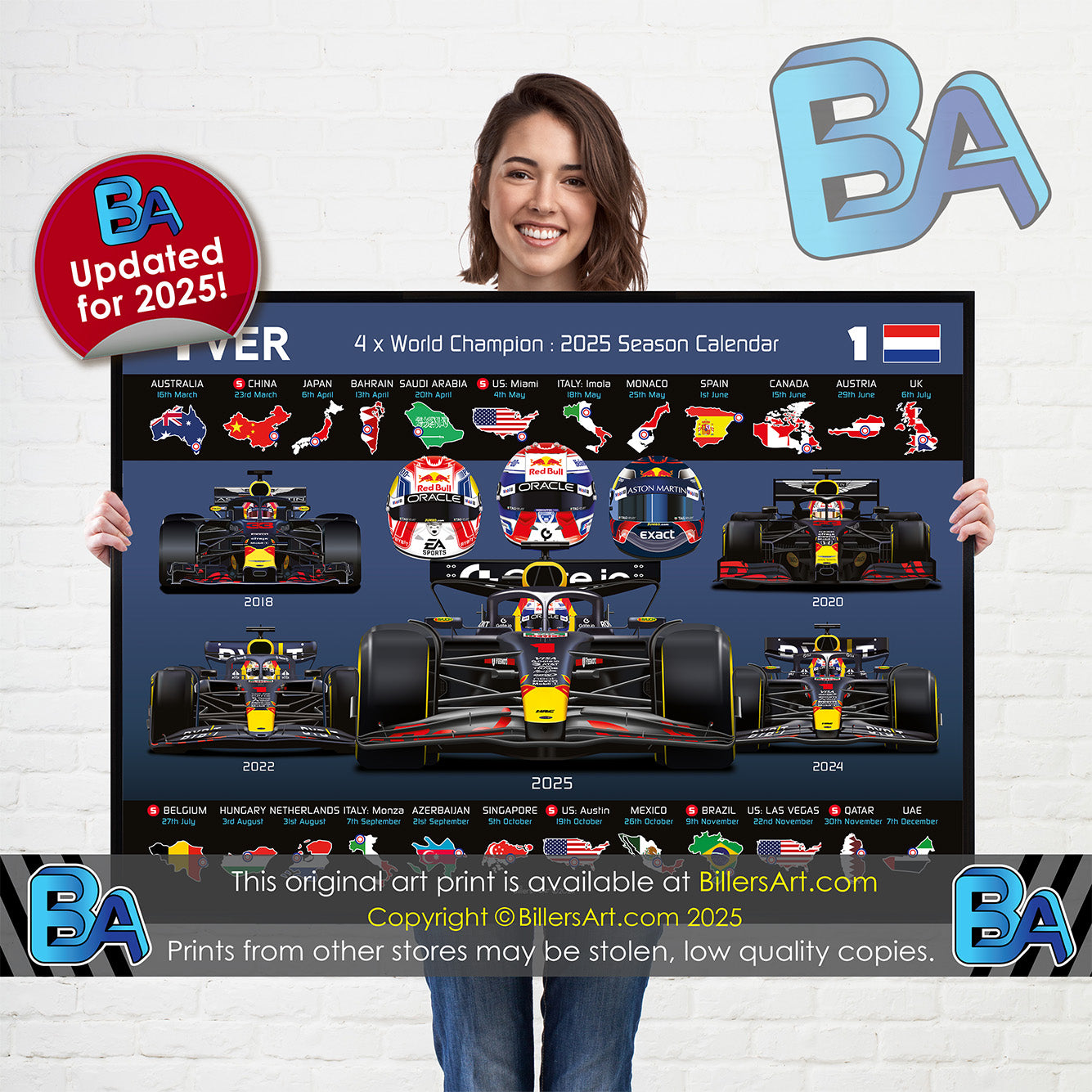Max Verstappen 2025 Formula 1 Celebration Print In Blue