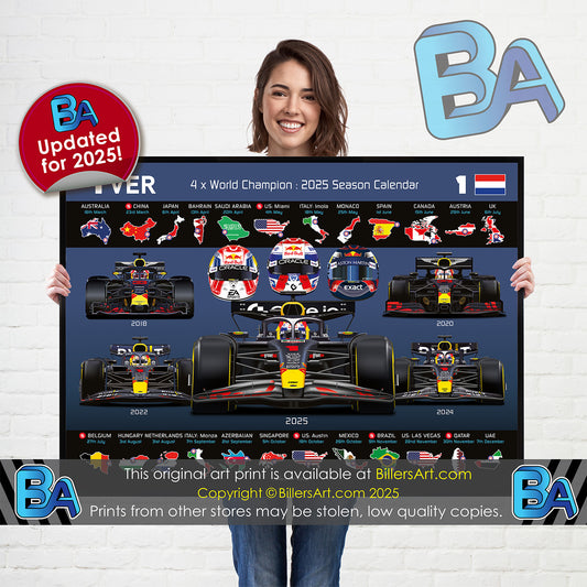 Max Verstappen 2025 Formula 1 Celebration Print In Blue