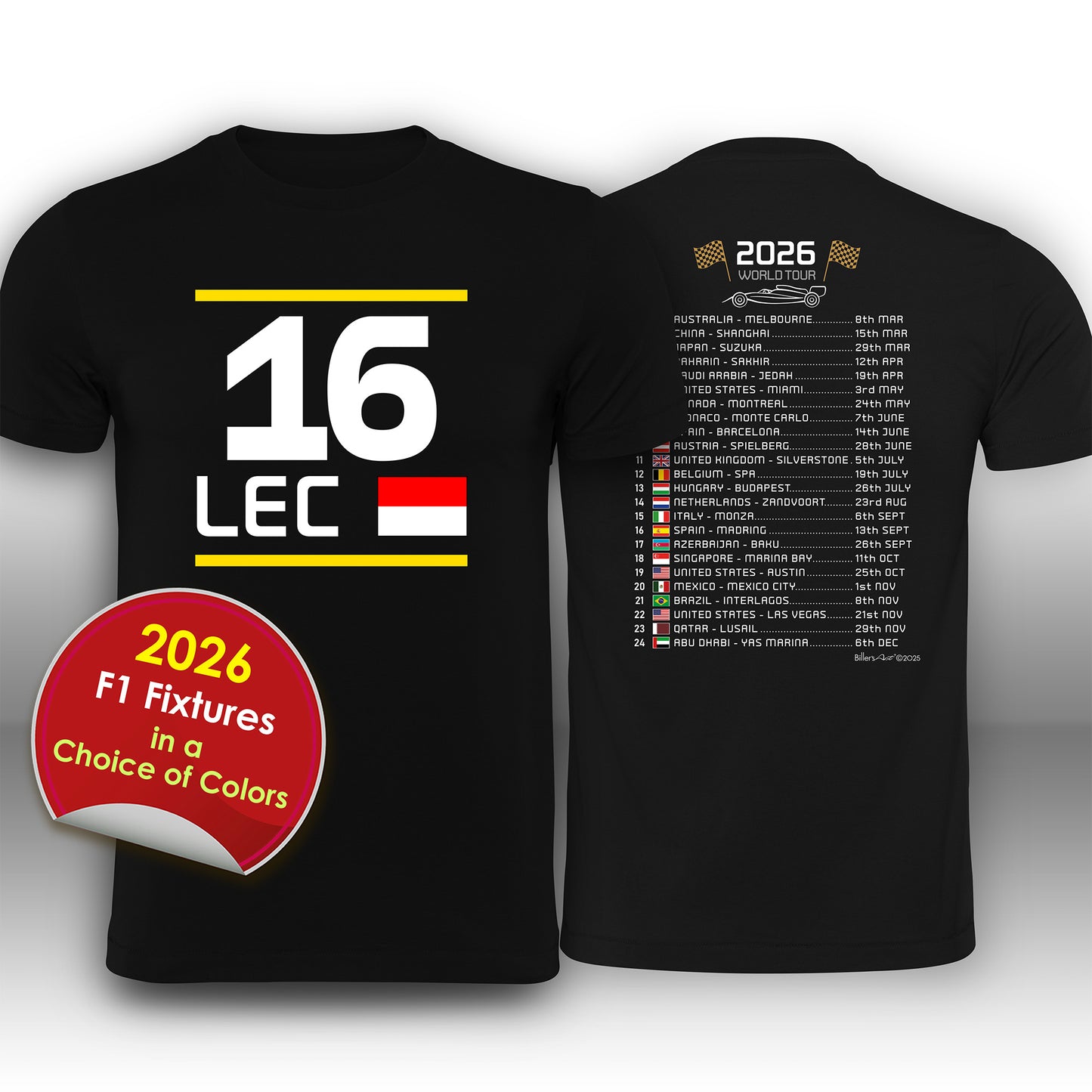 Charles Leclerc 2026 Race Calendar Formula 1 F1 T-Shirt