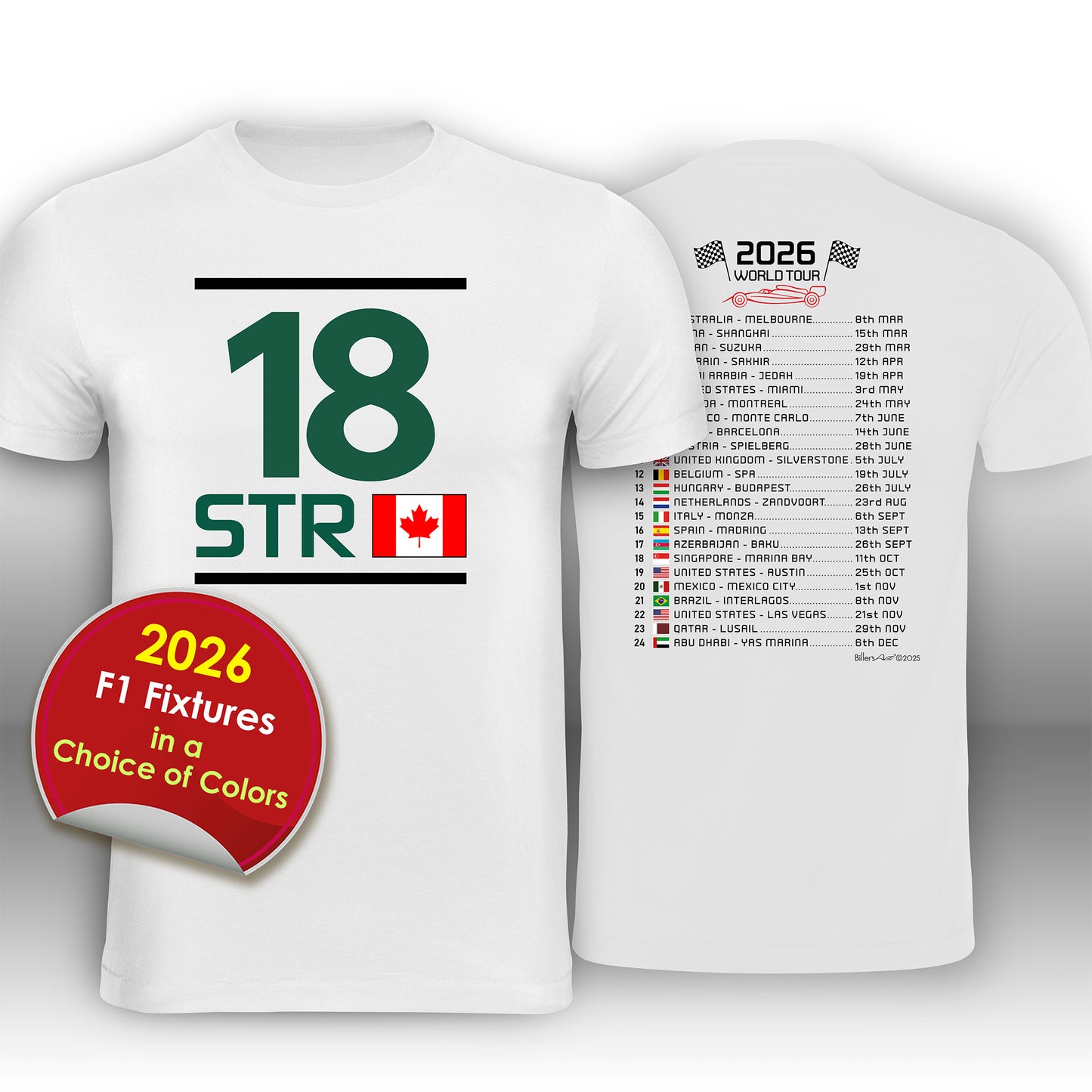 Lance Stroll 2026 Race Calendar Formula 1 F1 T-Shirt