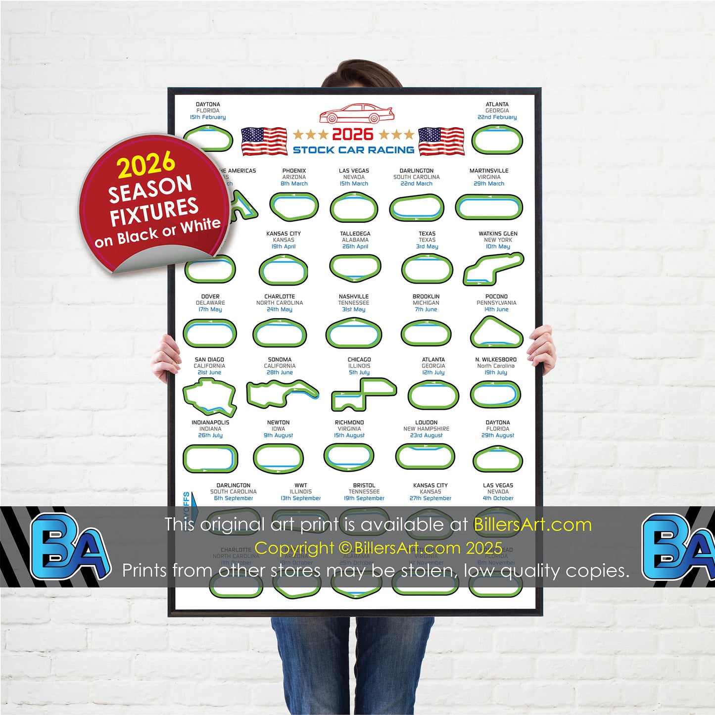 NASCAR 2026 Detailed Season Fixtures Portrait Wall Calendar Track Layouts