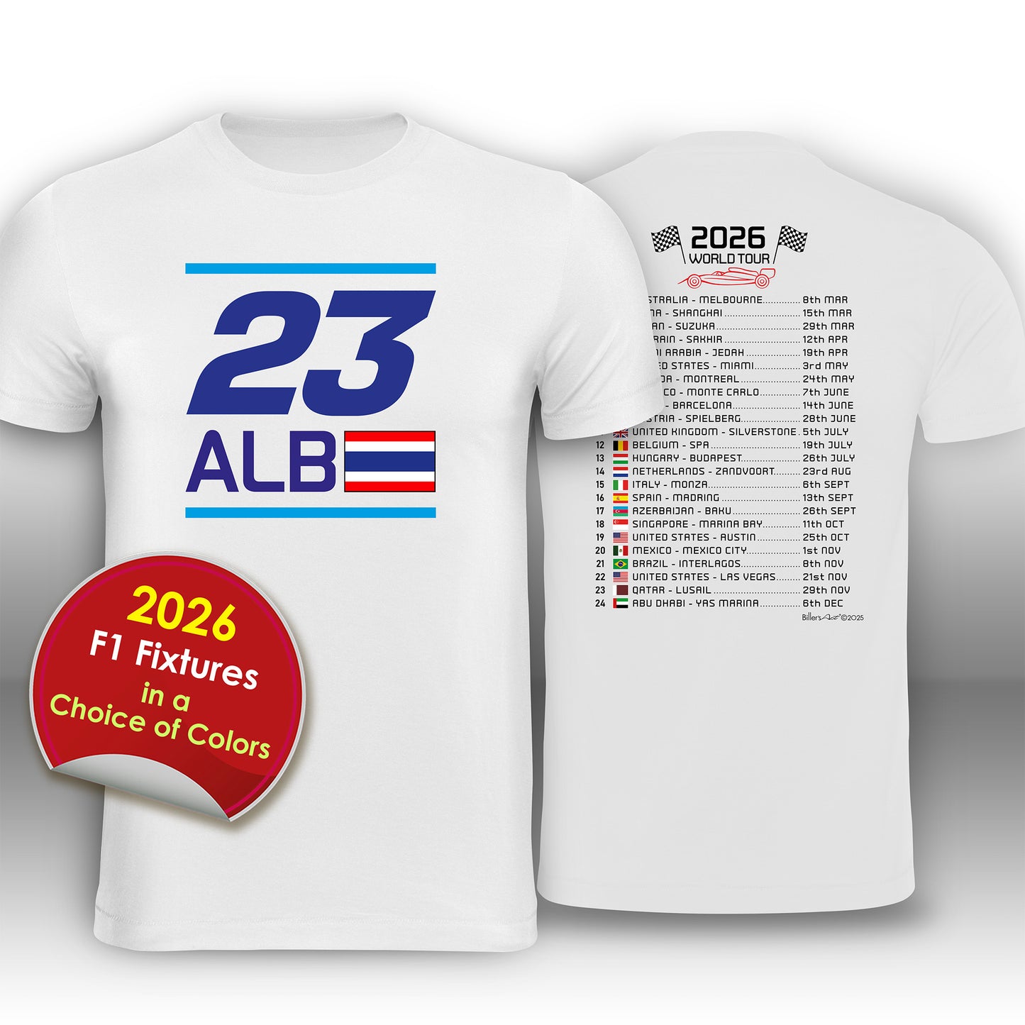 Alexander Albon 2026 Race Calendar Formula 1 F1 T-Shirt