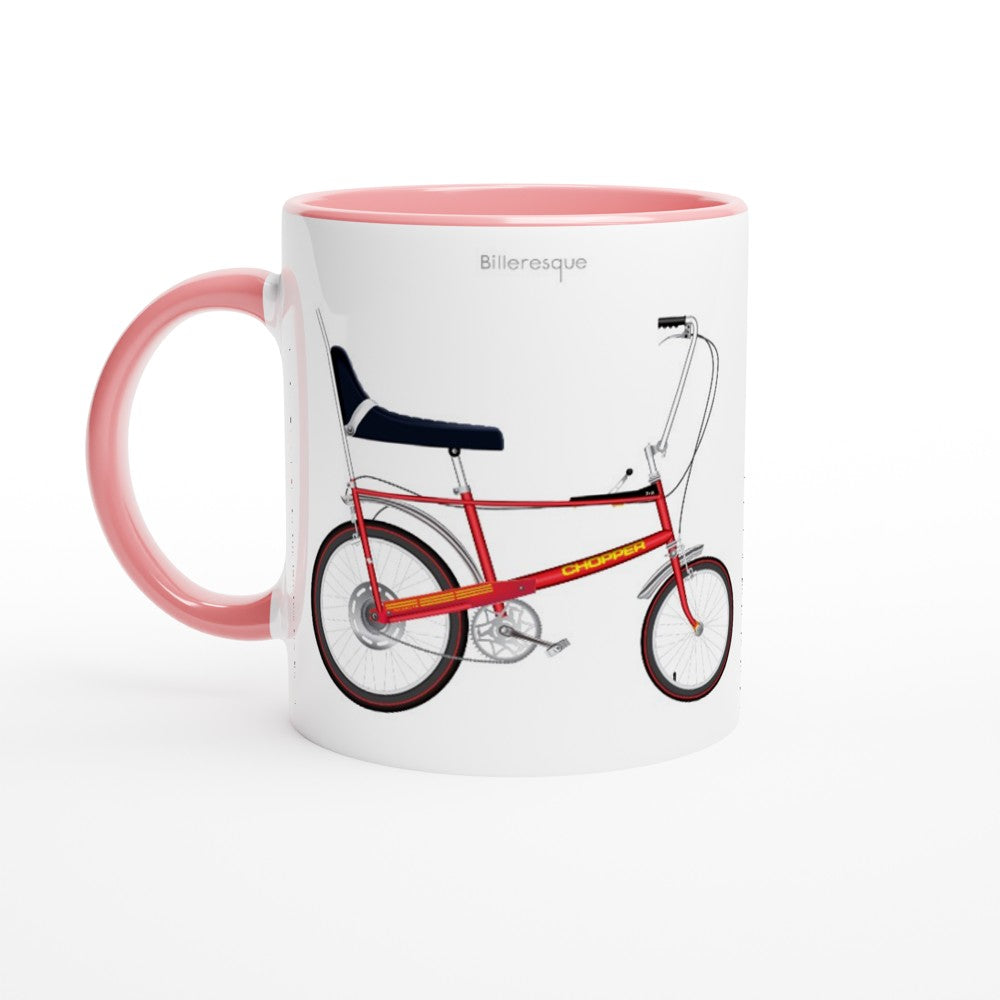 Retro Raleigh Chopper bicycle on a colourful mug. 70s nostalgia bike.