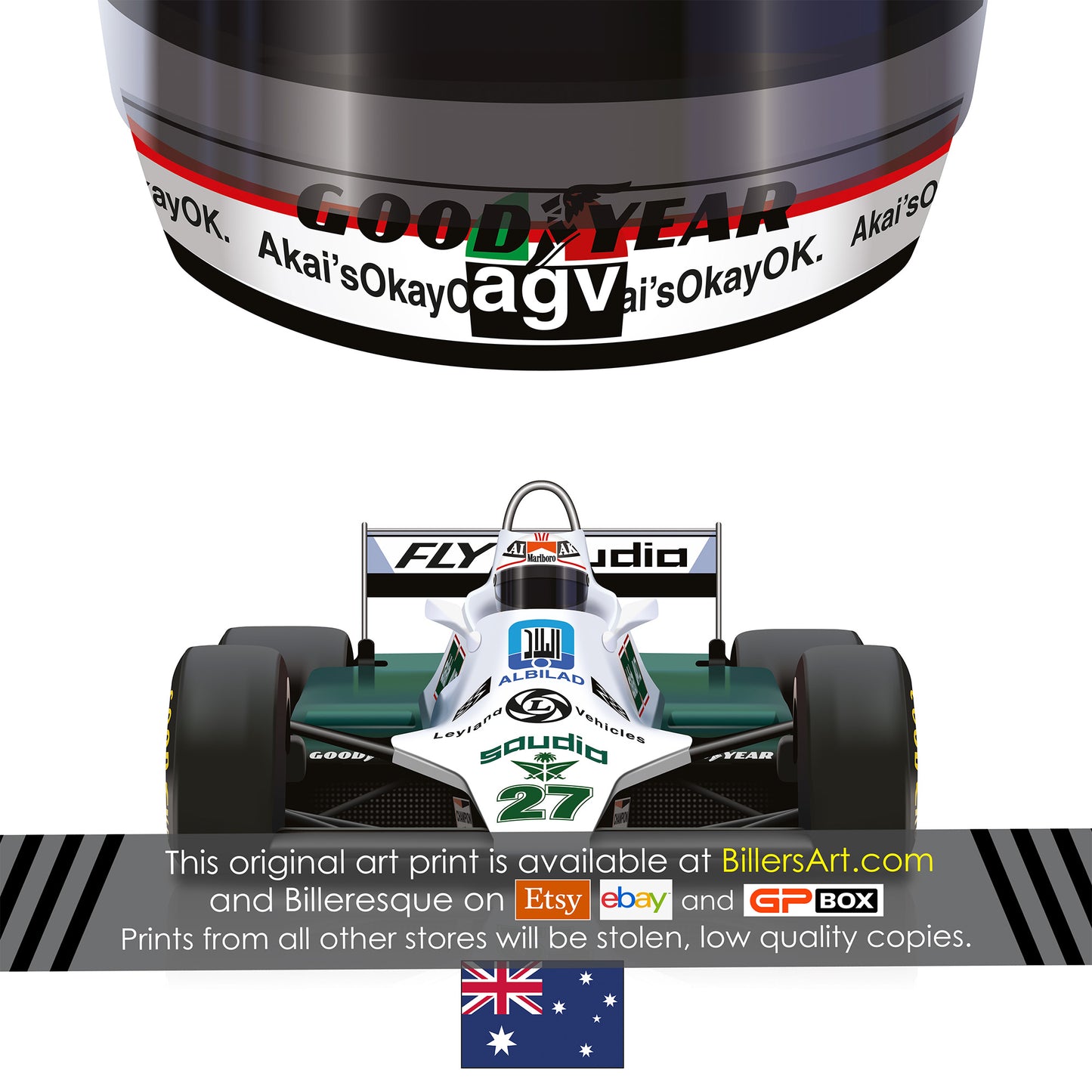 Alan Jones 1980 Formula 1 Racing Helmet Print