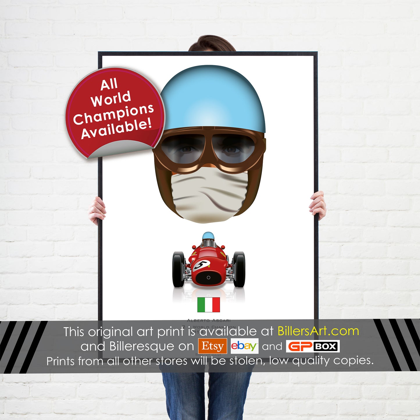 Alberto Ascari Helmet and Ferrari 1953 Poster