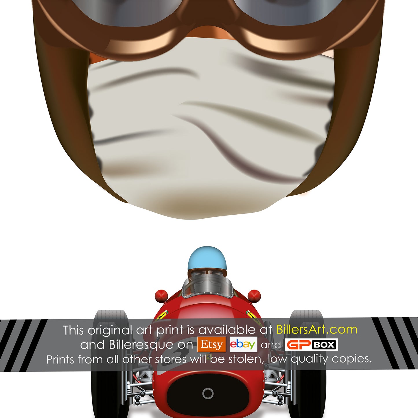 Alberto Ascari Helmet and Ferrari 1953 Poster