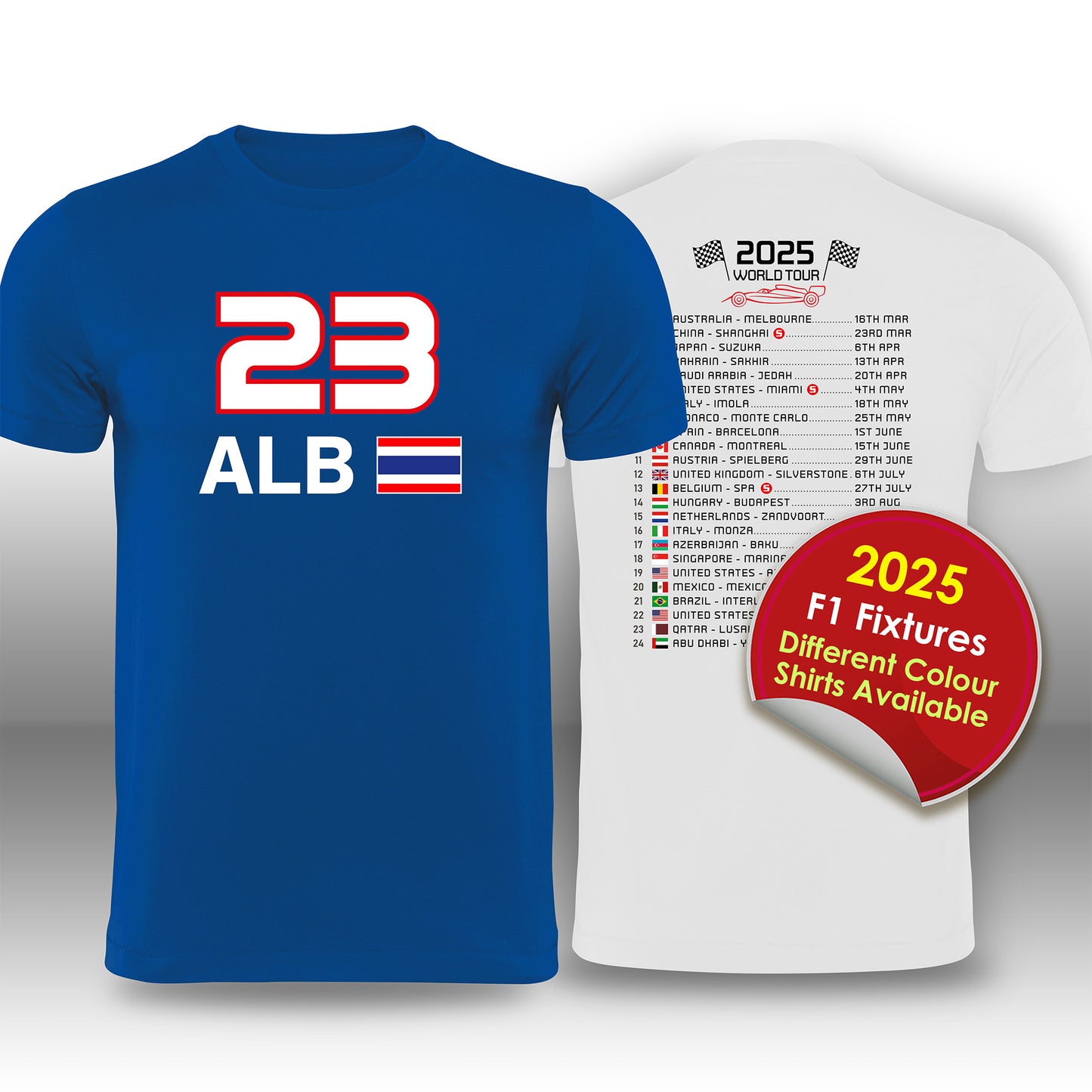 Alexander Albon 2025 Race Calendar Formula 1 F1 T-Shirt Tee Shirt T Shirt