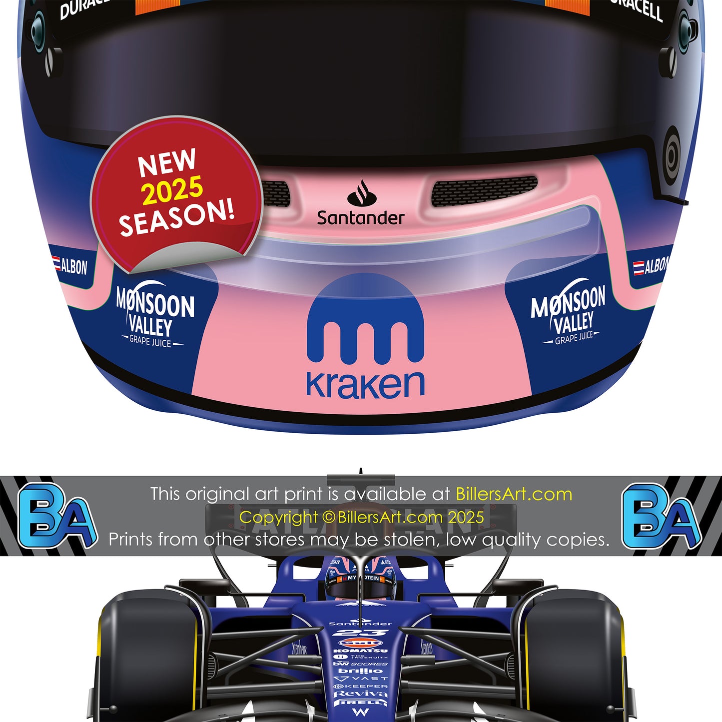 Alexander Albon Formula 1 Racing Helmet 2025 Williams Print
