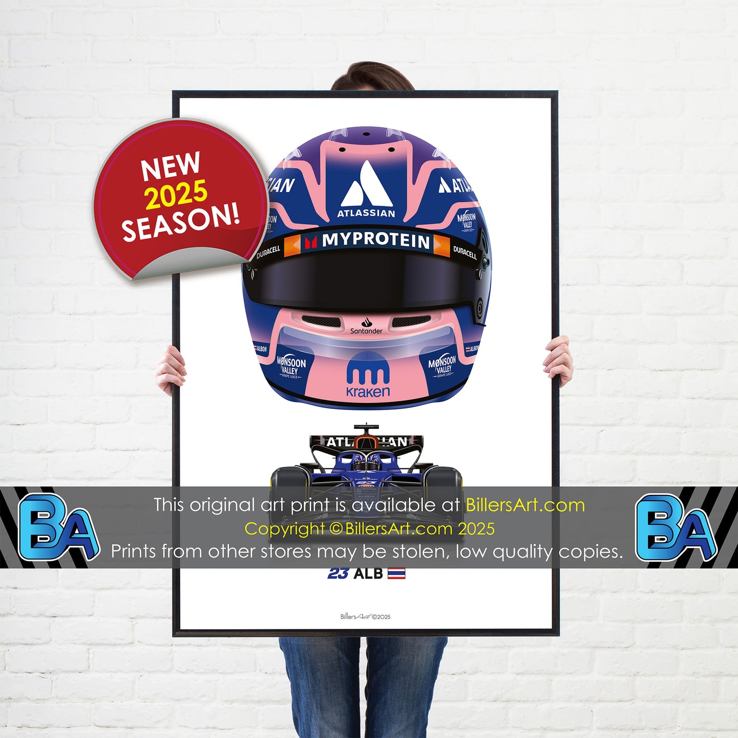 Alexander Albon Formula 1 Racing Helmet 2025 Williams Print