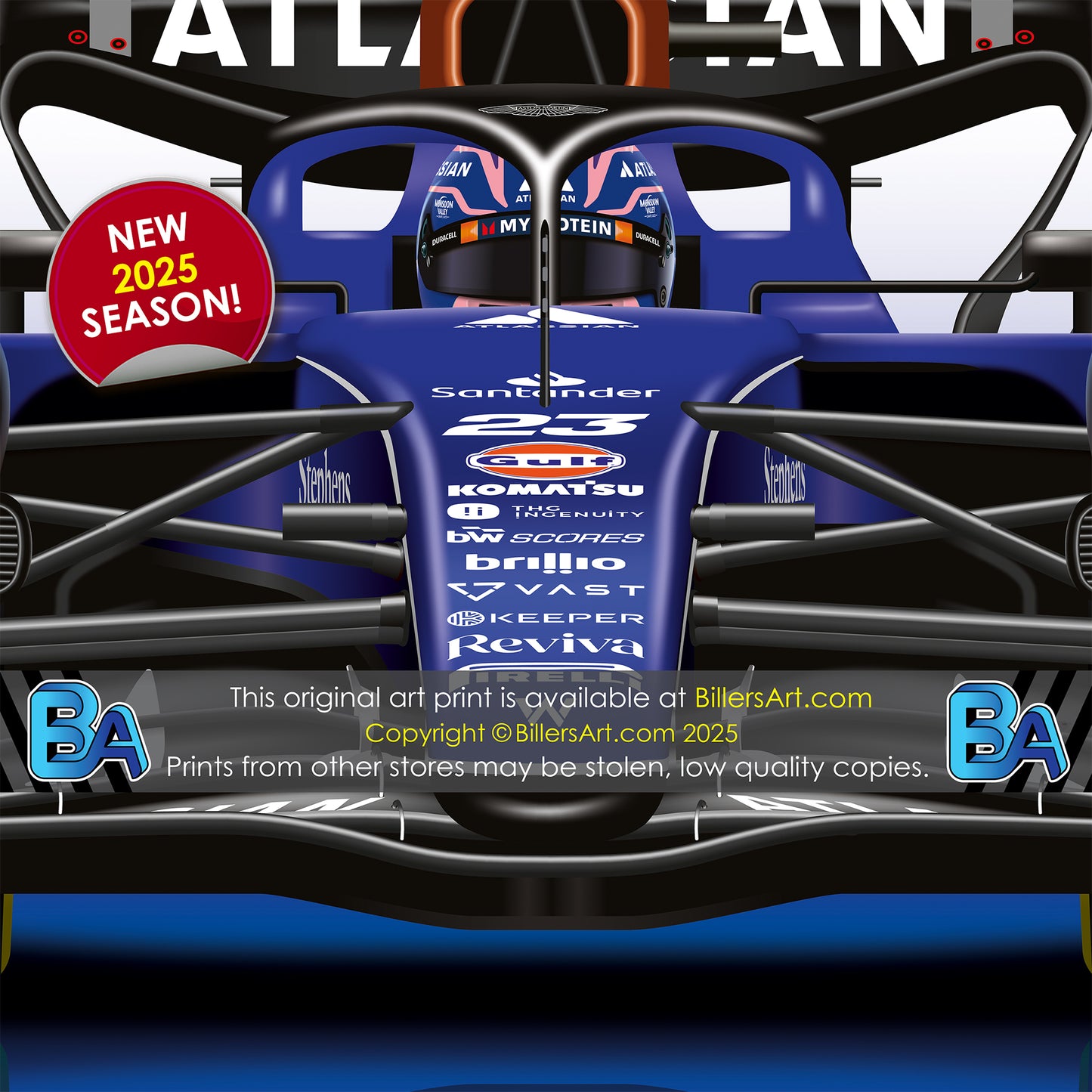 Alexander Albon Latest Formula 1 Williams 2025 Racing Car Print