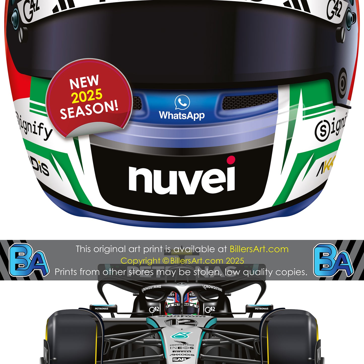 Andrea Kimi Antonelli 2025 Formula 1 Racing Helmet Mercedes Print