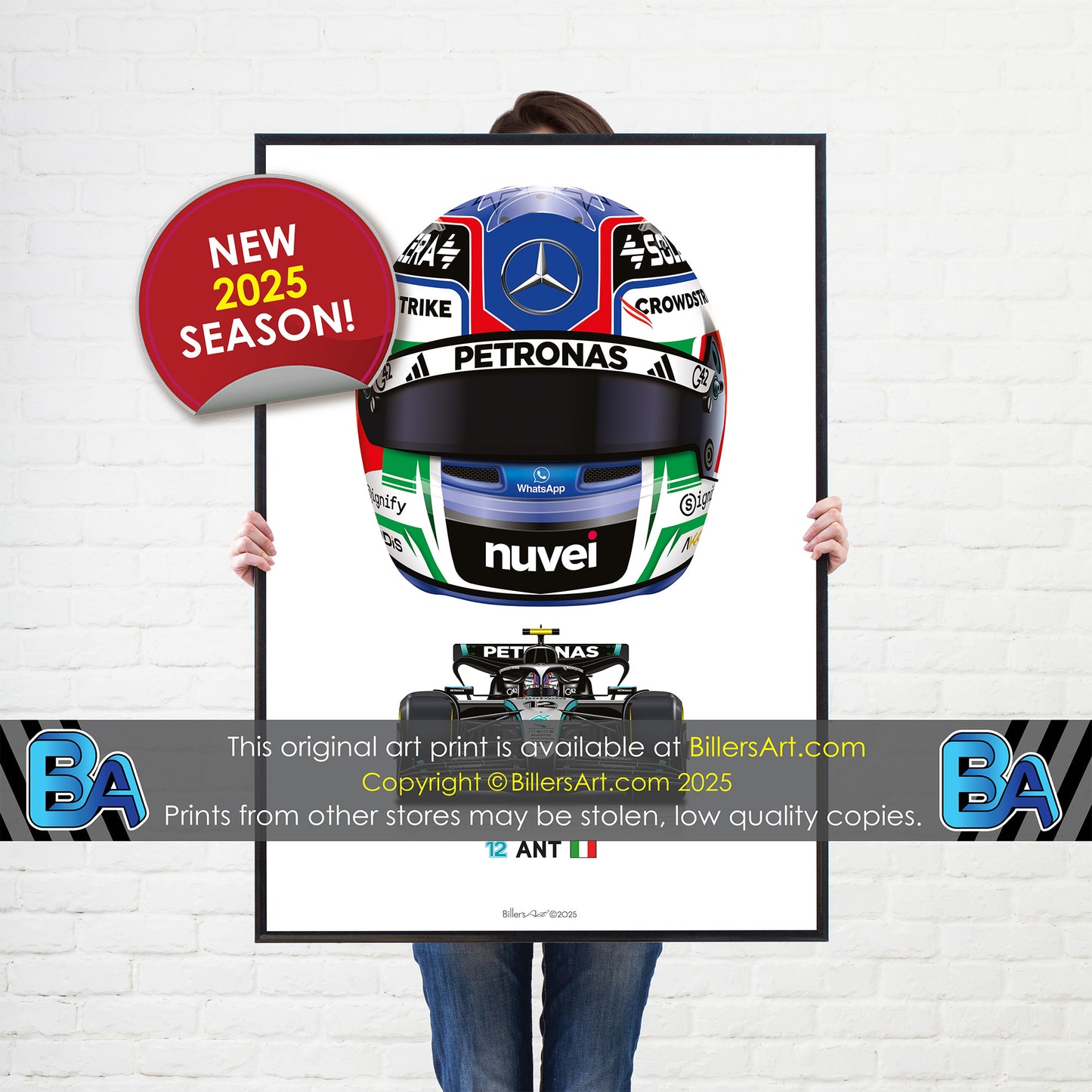 Andrea Kimi Antonelli 2025 Formula 1 Racing Helmet Mercedes Print