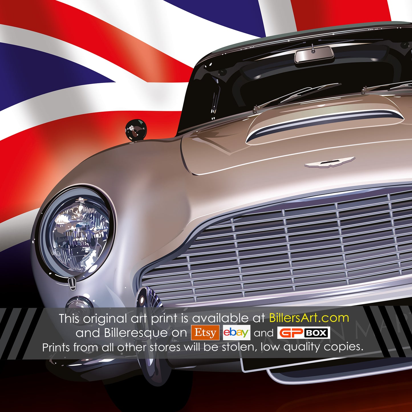 Classic Aston Martin DB5 Car High Quality Illustration Poster