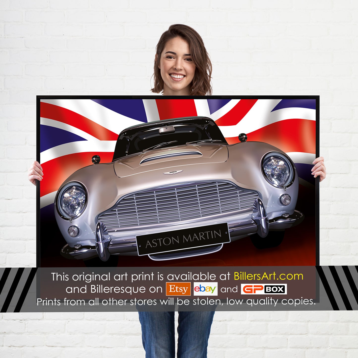 Classic Aston Martin DB5 Car High Quality Illustration Poster