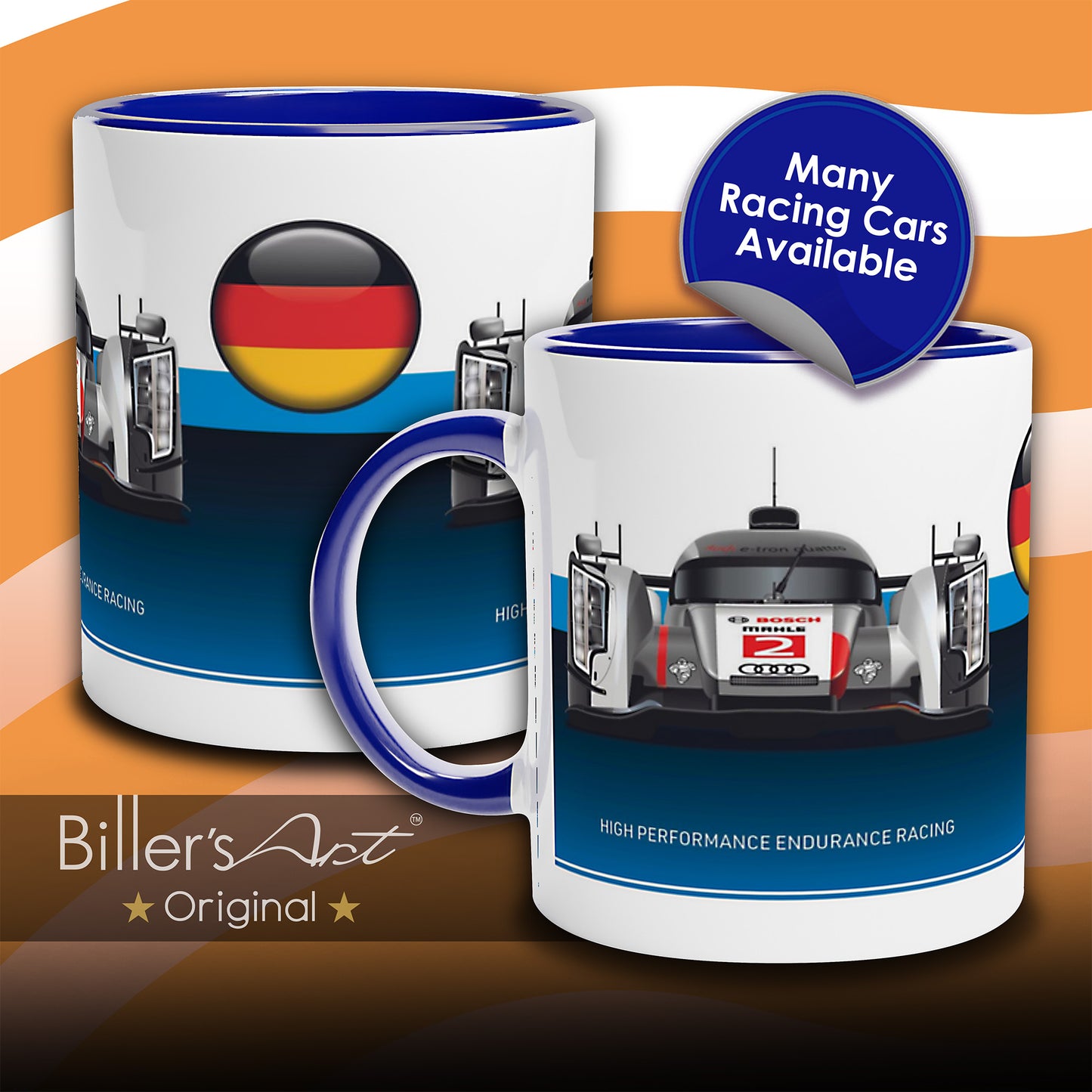 Audi R18 Mug - Endurance Racing Car Mug on a German Flag background