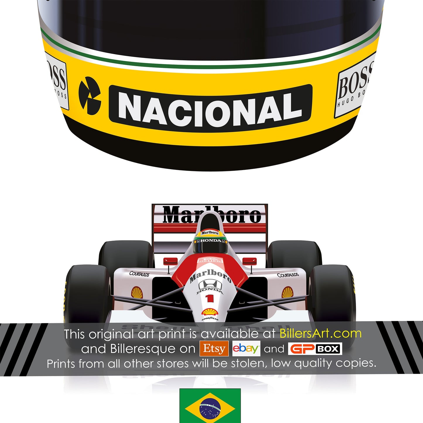 Ayrton Senna Helmet McLaren 1991 Formula 1 Poster