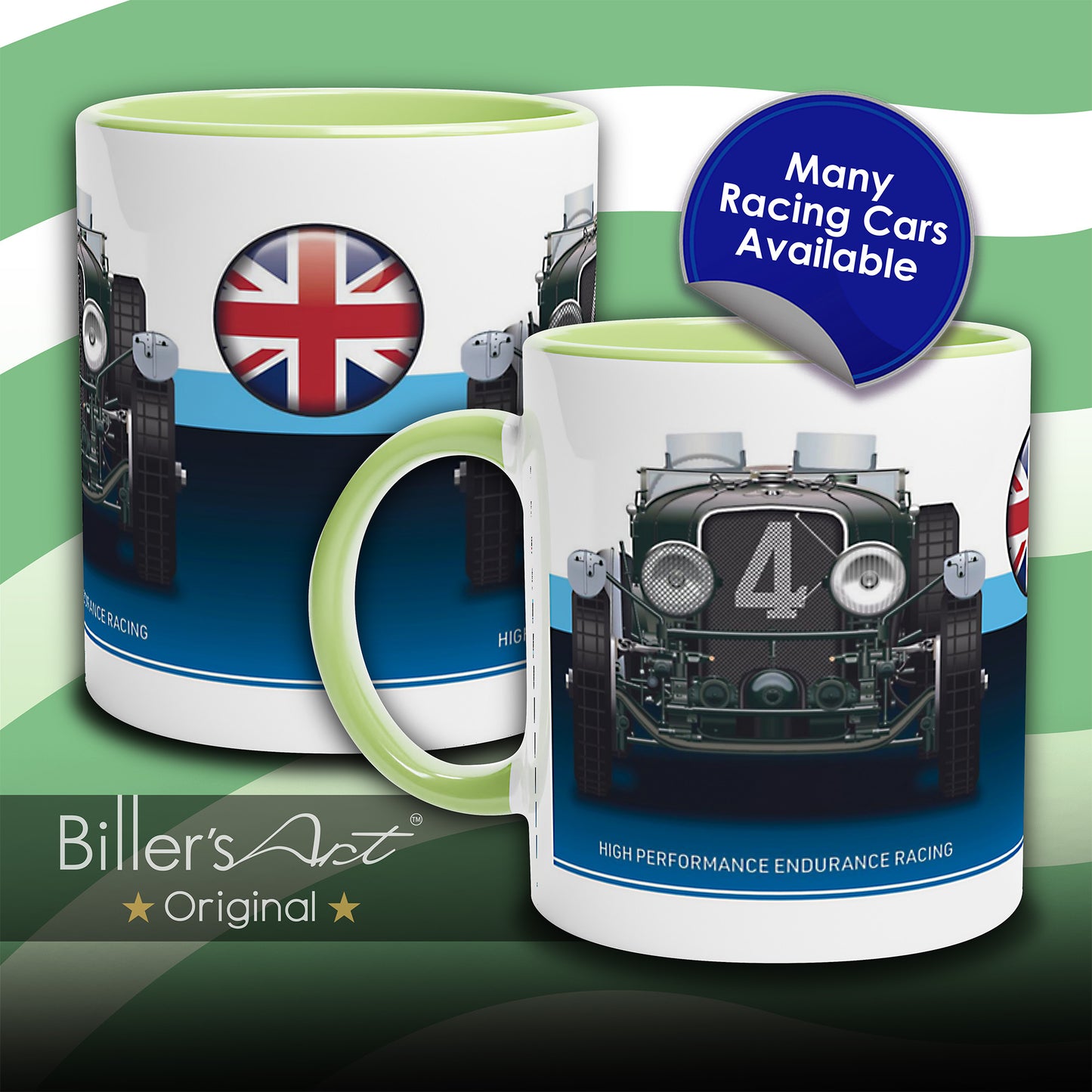 Bentley Speed 6 Mug - Endurance Racing Car Mug on a Union Flag background