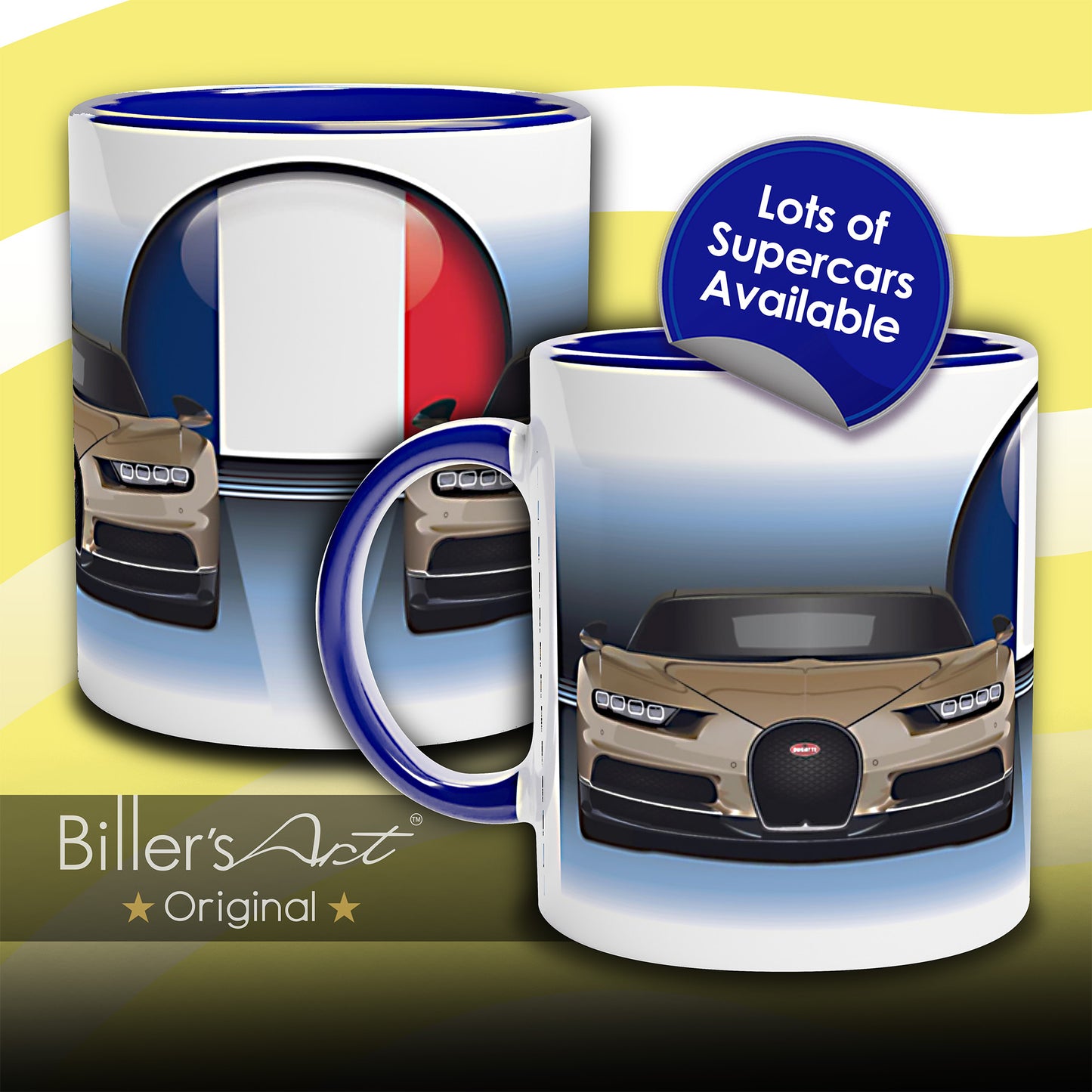 Bugatti Chiron Supercar High Quality Colourful Mug with the French Flag