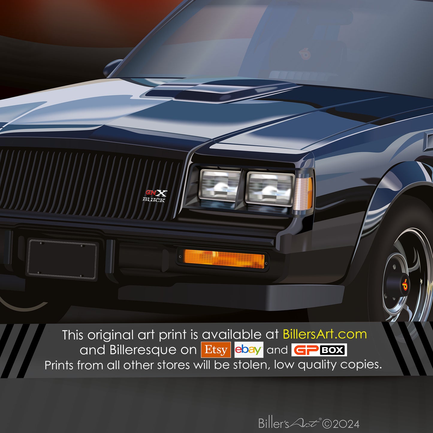 Buick Grand National 1984 US Muscle Car High Quality Colourful Illustration Poster