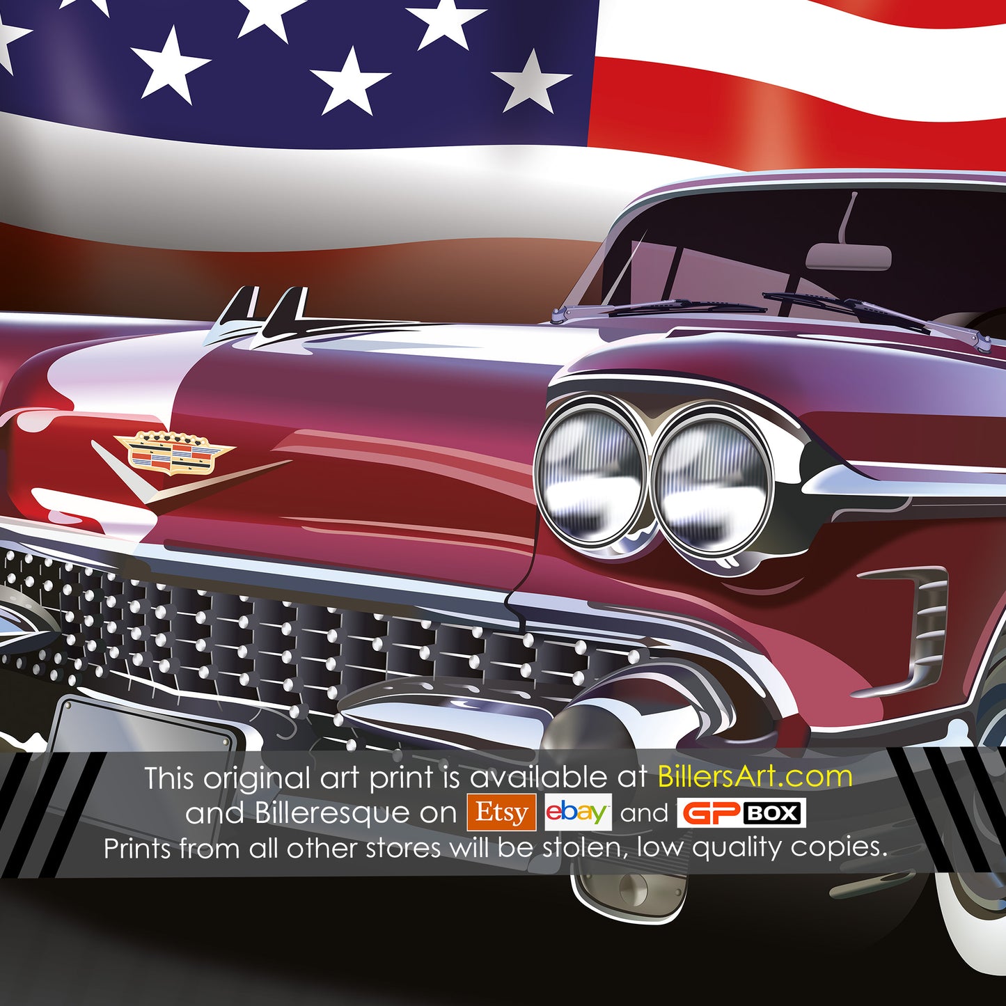 Cadillac Coupe deVille 1950's US Muscle Car High Quality Colourful Illustration Poster