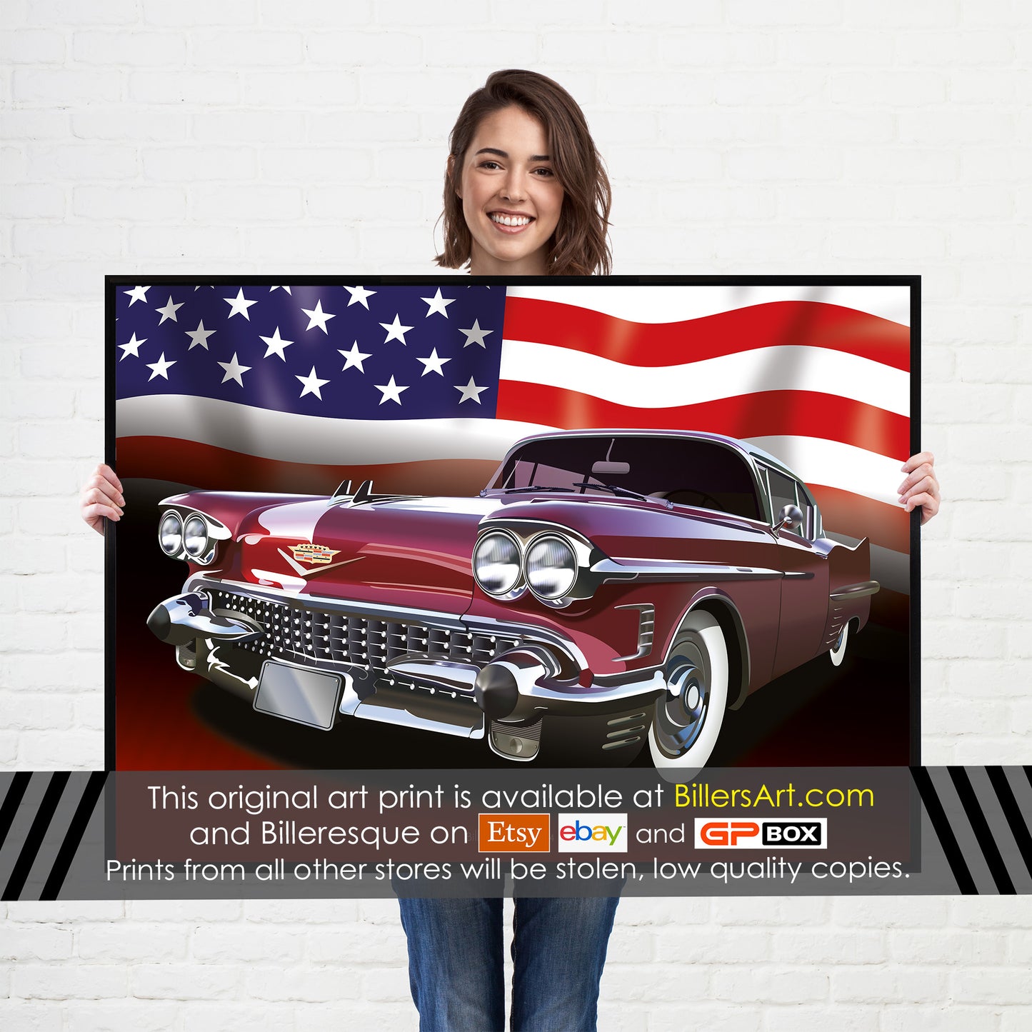 Cadillac Coupe deVille 1950's US Muscle Car High Quality Colourful Illustration Poster