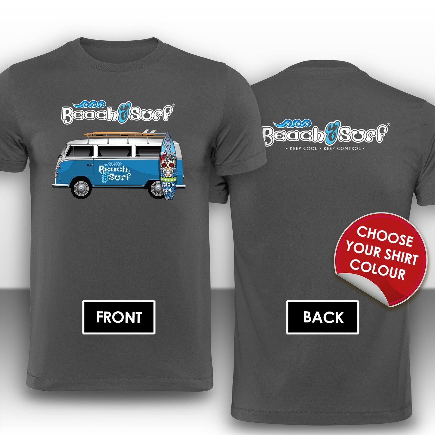 Camper Van in Blue Logo T-Shirt - BEACH & SURF Leisure Wear