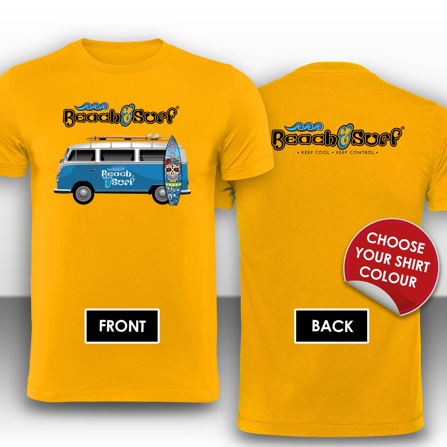 Camper Van in Blue Logo T-Shirt - BEACH & SURF Leisure Wear