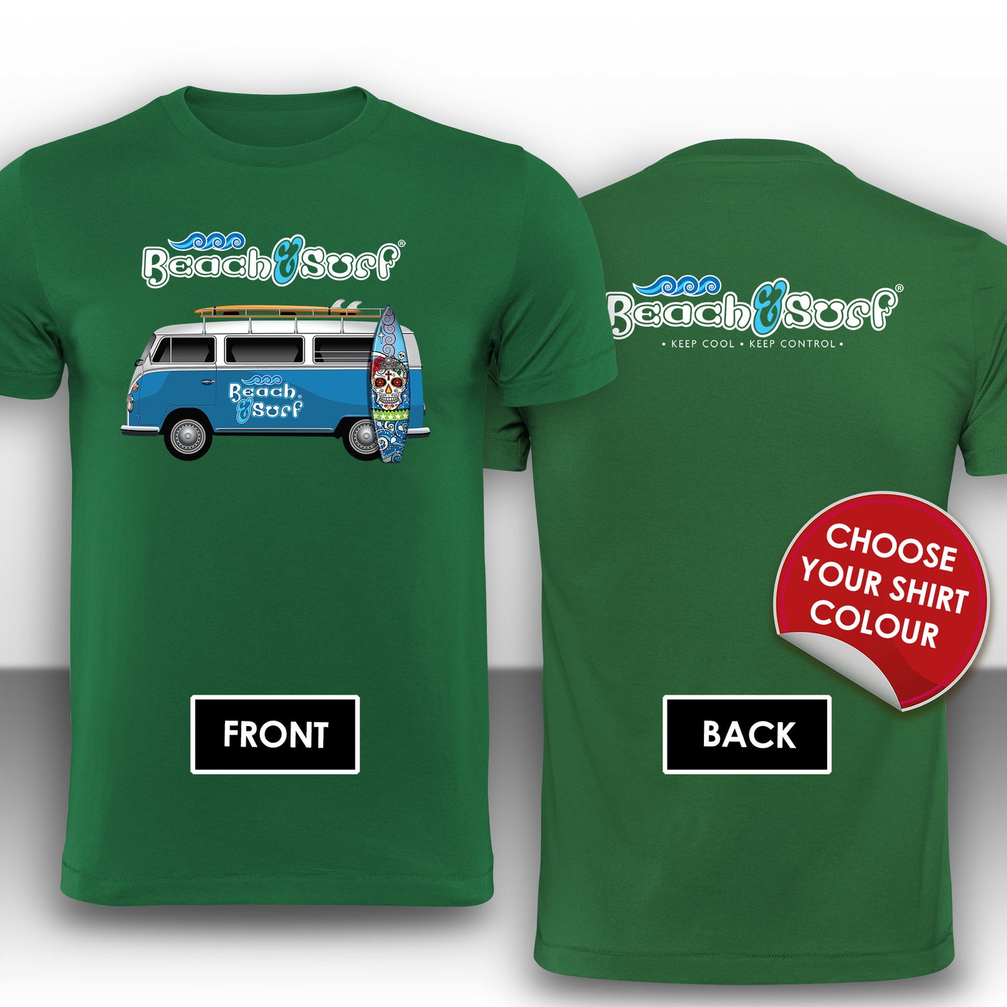 Camper Van in Blue Logo T-Shirt - BEACH & SURF Leisure Wear