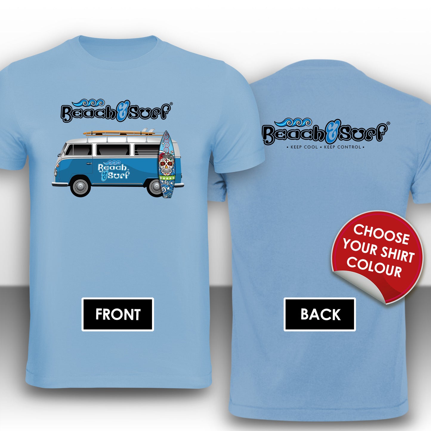 Camper Van in Blue Logo T-Shirt - BEACH & SURF Leisure Wear