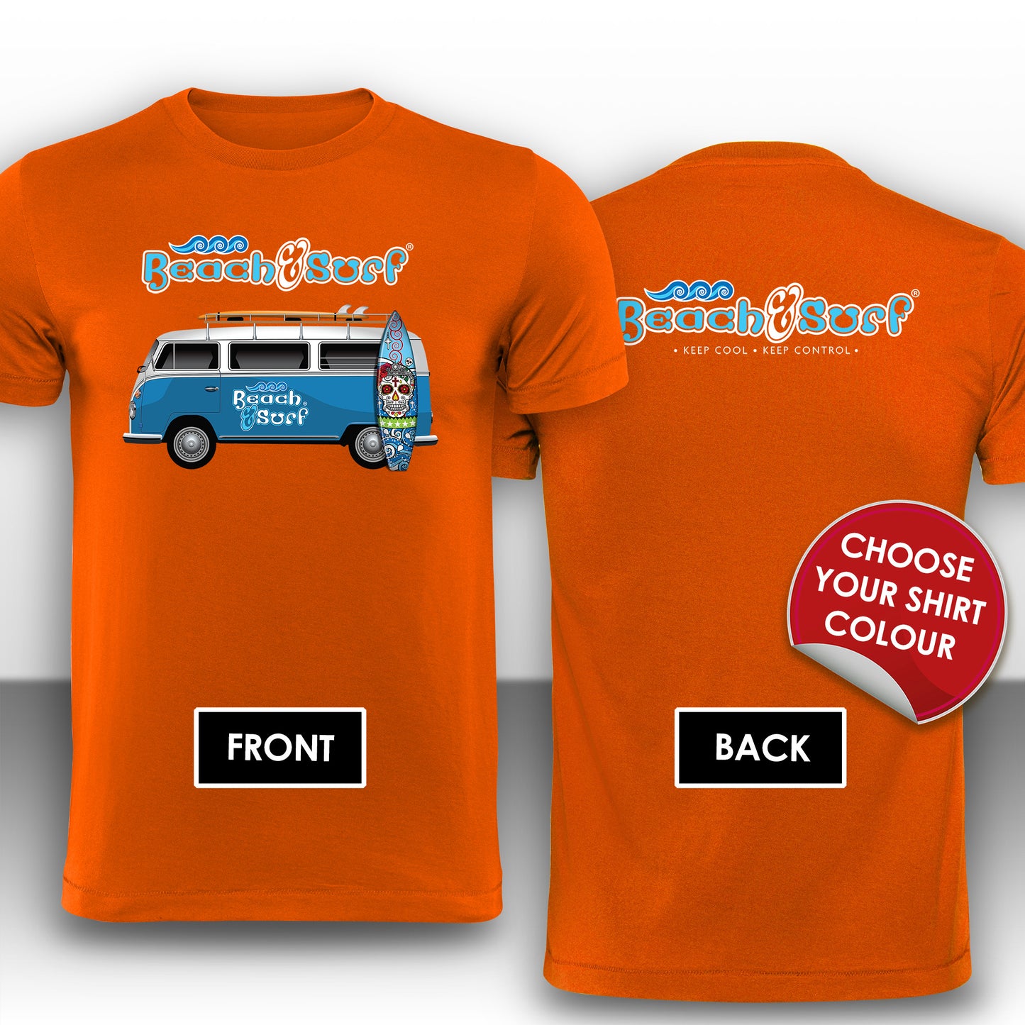 Camper Van in Blue Logo T-Shirt - BEACH & SURF Leisure Wear