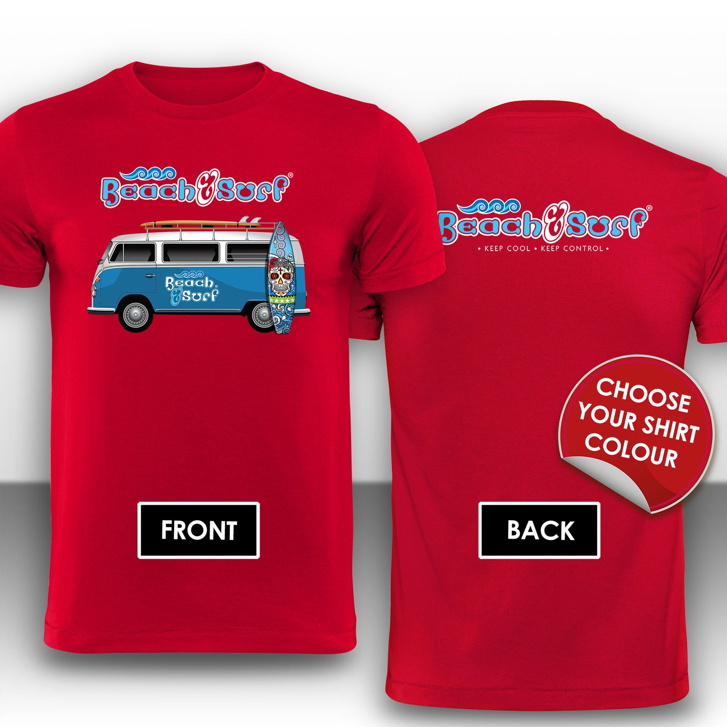 Camper Van in Blue Logo T-Shirt - BEACH & SURF Leisure Wear