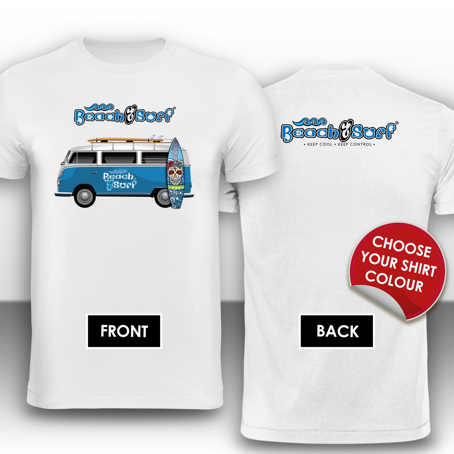 Camper Van in Blue Logo T-Shirt - BEACH & SURF Leisure Wear
