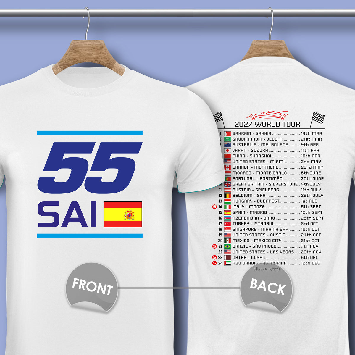 Carlos Sainz 2027 Race Calendar Formula 1 F1 T-Shirt