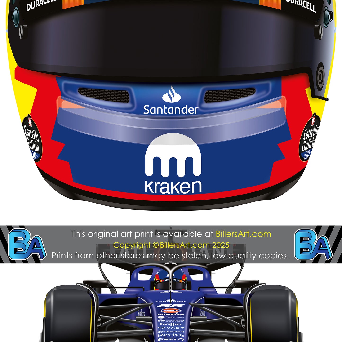 Carlos Sainz Formula 1 Racing Helmet 2025 Williams Print