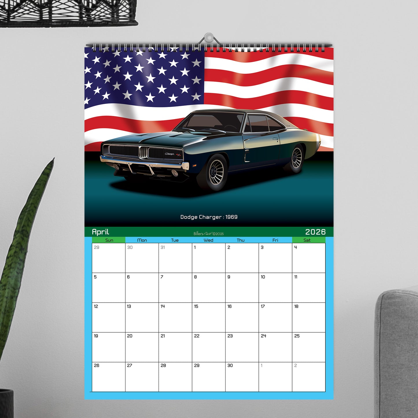 Classic Car 2026 Wall Calendar on Country Flag Backgrounds