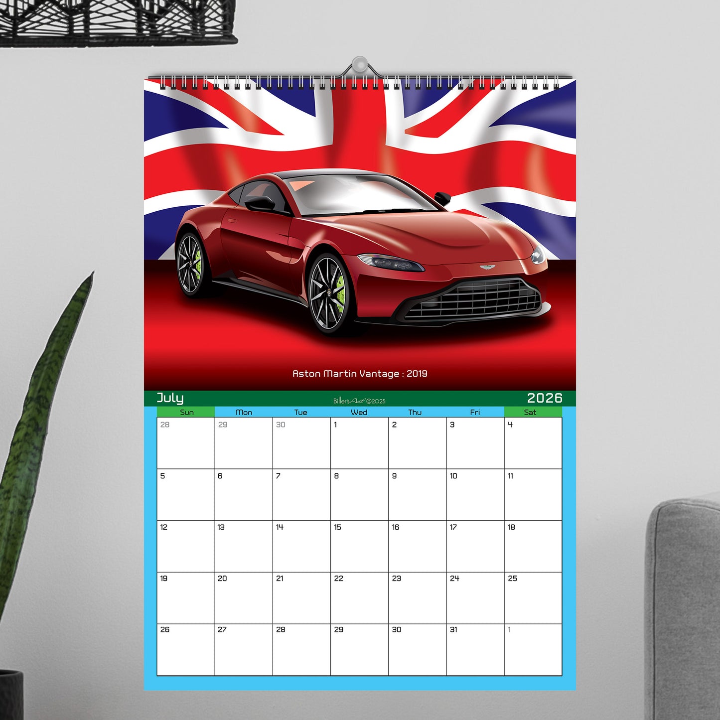 Classic Car 2026 Wall Calendar on Country Flag Backgrounds