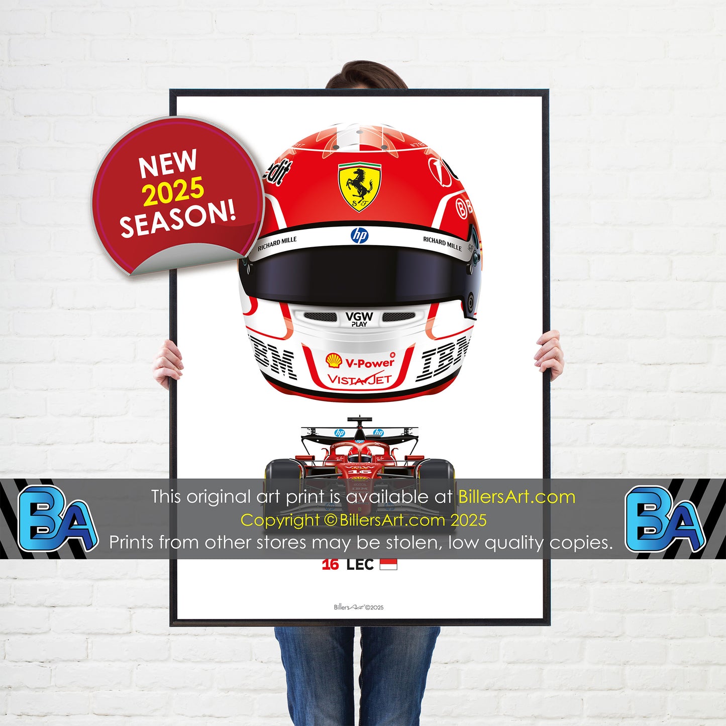 Charles Leclerc Formula 1 Racing Helmet 2025 Ferrari Print