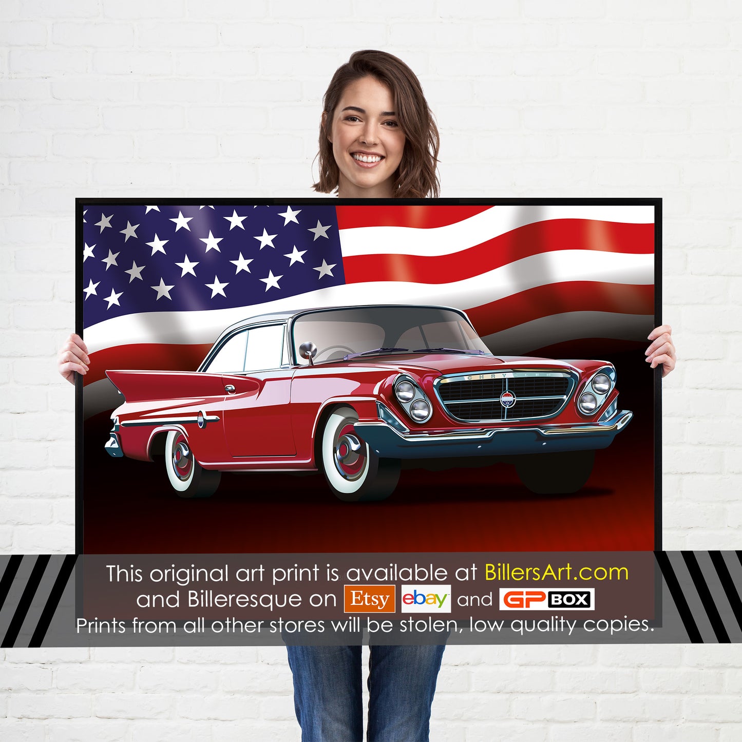 Chrysler 300G 1961 US Muscle Car High Quality Colourful Illustration Poster
