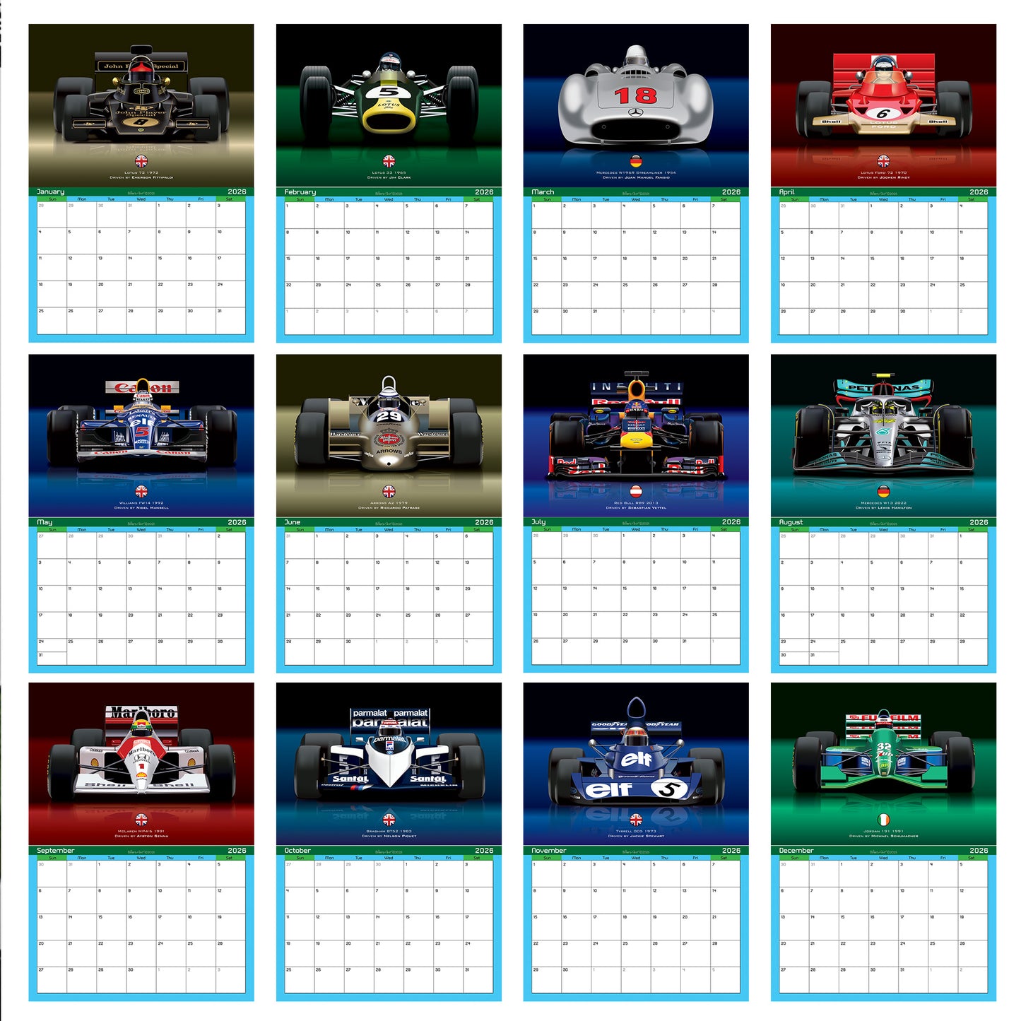 2026 Formula 1 Coolest Cars Calendar