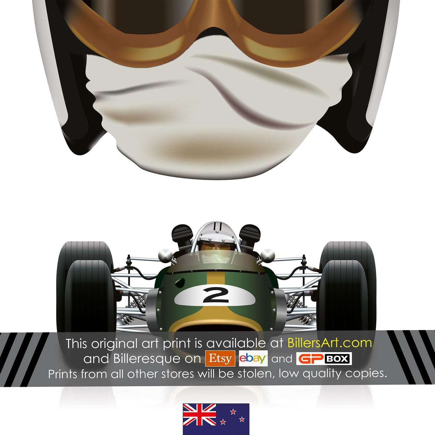 Denny Hulme Lotus Helmet 1967 F1 Car Poster