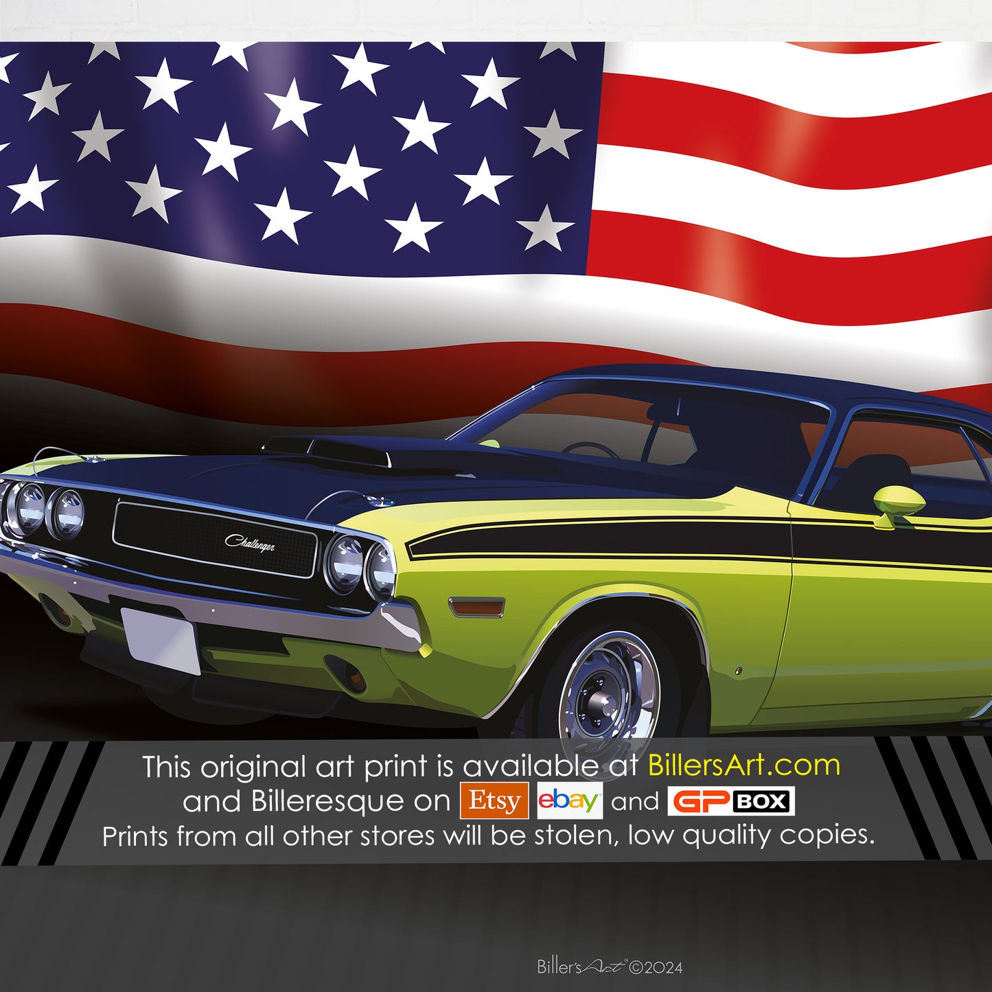 Dodge Challenger US Muscle Car High Quality Colourful Illustration Poster