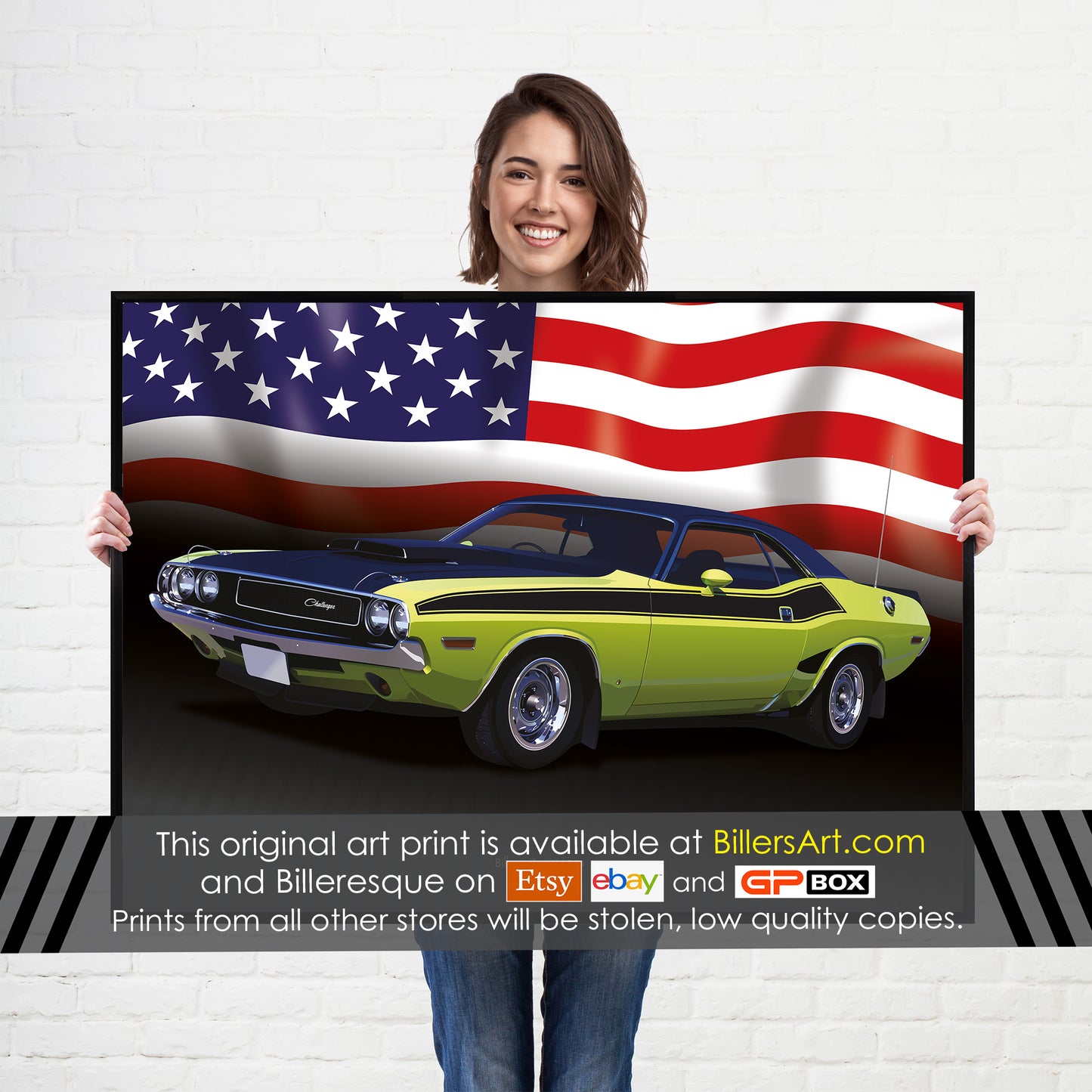 Dodge Challenger US Muscle Car High Quality Colourful Illustration Poster